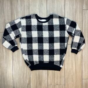 JOA Los Angeles Sweater Womens M Black White Buffalo Plaid Wool Blend Knit